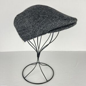 Suantrai Ireland 100% Wool Newsboy Cap Hat Size M (60cm) Gray Herringbone Irish